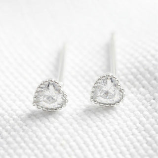 Sterling Silver Diamante Heart Stud Earrings