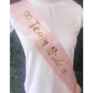 Team Bride Satin Sash, Pink & Gold