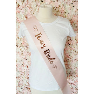 Team Bride Satin Sash, Pink & Rose Gold
