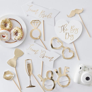 WEDDING PHOTO BOOTH PROPS - GOLD WEDDING