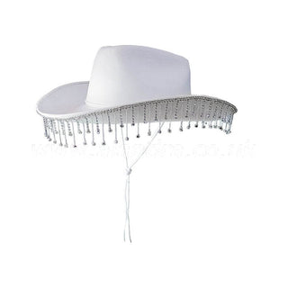 White Cowboy Hat with Diamante Droplet Detail