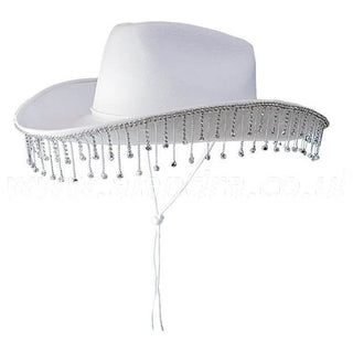 White Cowboy Hat with Diamante Droplet Detail