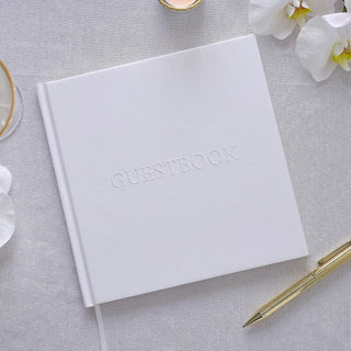 White Embossed Wedding Guest Book