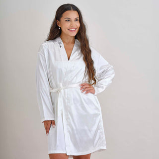 White Embroidered Bride Dressing Gown