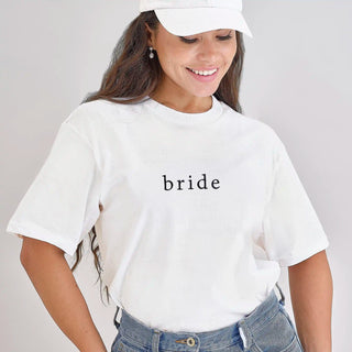White Embroidered Bride T Shirt - Choose Size