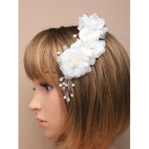 White Fabric Layered Flowers on a Silver comb