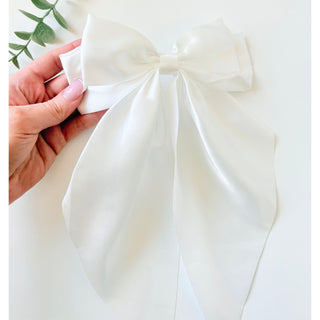White Satin Hair Bow with Clip