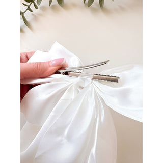 White Satin Hair Bow with Clip