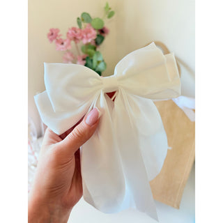 White Satin Hair Bow with Clip