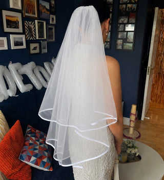 White Veil with Satin Trim