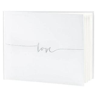 White Wedding Guest Book with Silver Love Inscription