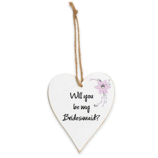 Whitewash floral wooden heart 'Will you be my bridesmaid'